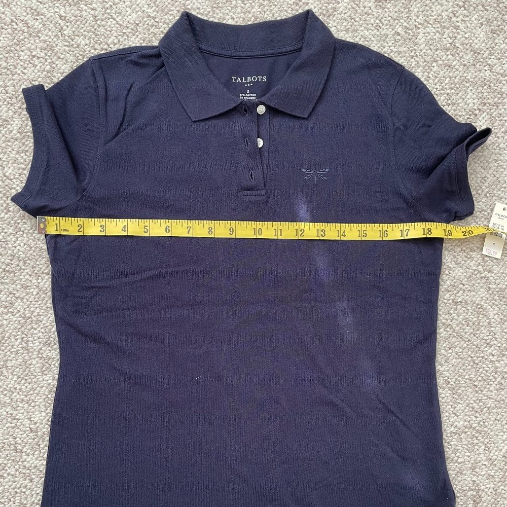 NWT Talbots Polo Shirt Navy Blue Golf Dragonfly Logo Cap Sleeve Size S - Picture 5 of 6